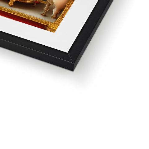 A white image of a statue of a cow in a picture frame.