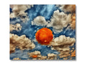 This is an art print of a sunset with a bright orange balloon.