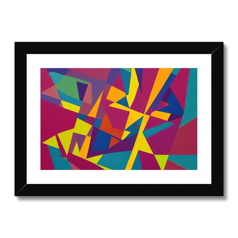 An art print that has a geometric pattern with some colorful wood blocks on it.