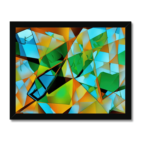 A wall hanging on a wall with a large painting and a bunch of glass cubes on