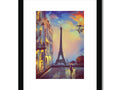 An art print of the Eiffel Tower on a wall frame standing close to Paris