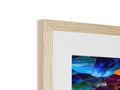 A wooden picture frame with stained glass that has a mirror mounted on it.