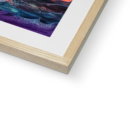 A picture of an art print hanging from a wooden frame on an image box.