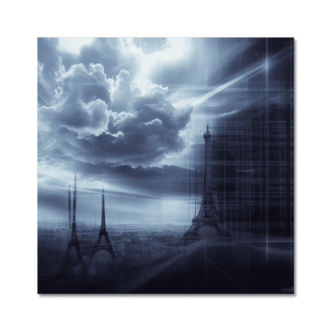 An image of Paris' tall buildings in a cloud with a light wind blowing, and