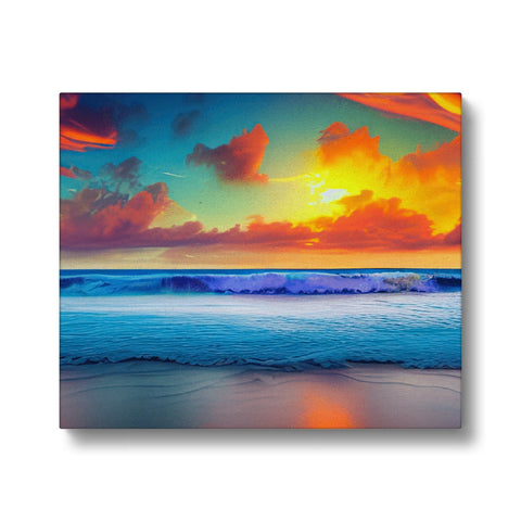 This large print picture shows a beautiful sunset on a beach.