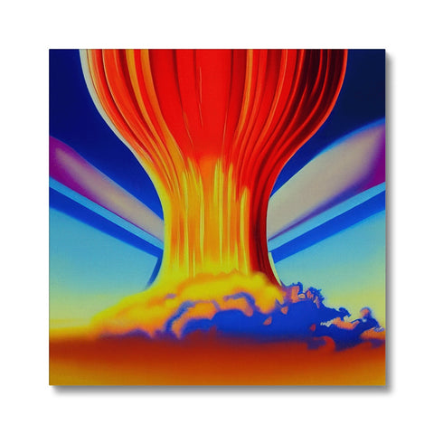 An image of a volcano in the distance from a colorful sunset in an art print.