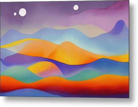 A painting on a wall of a sunset river on a white background.
