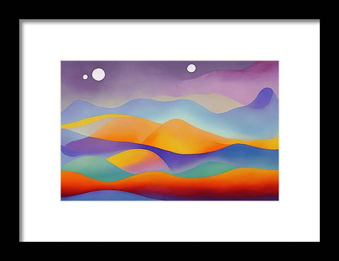 An art print looking out over a desert with different colors.