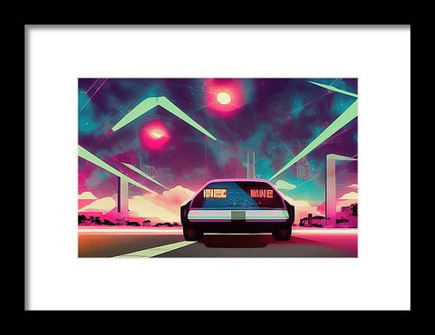 Art print of a police car speeding down a road at a speed