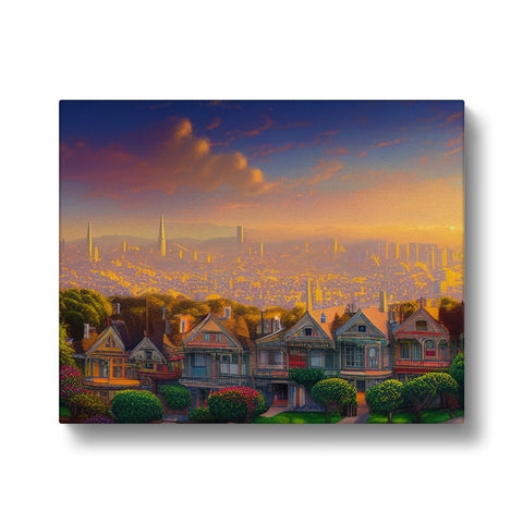a lit city city skyline with very big house chimneys with lots of trees and mountains