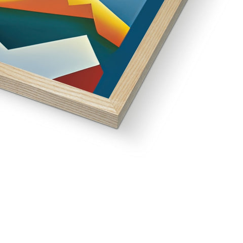 A wooden frame is placed on top of a book covered in an abstract painting.