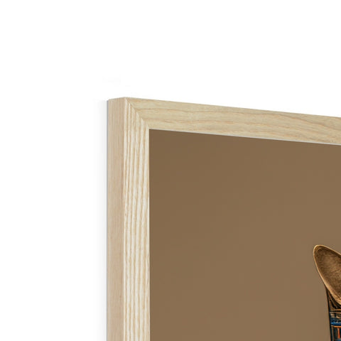 A cutout of a wooden frame sitting on top of a bookshelf.