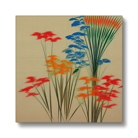 Art print photo of flowers on top of a wooden glass plate.