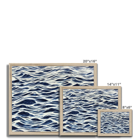 Wood tiles displayed on a wall with a picture of water.