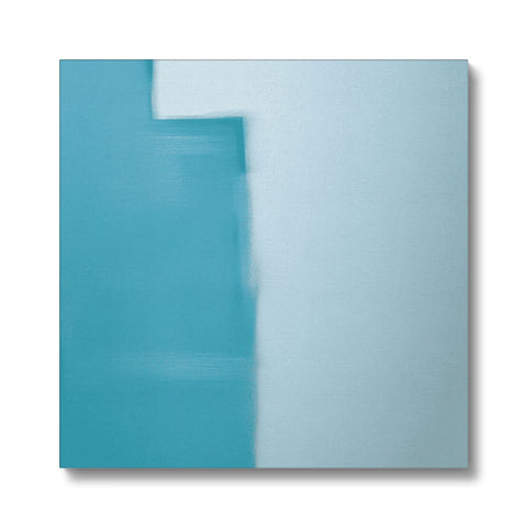 An image of a blue painting in white paper on a white wall.