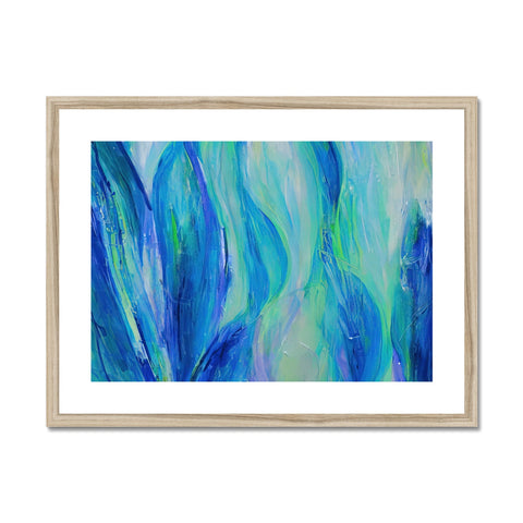 An art print of a blue ocean with waves crashing against a gray backdrop.