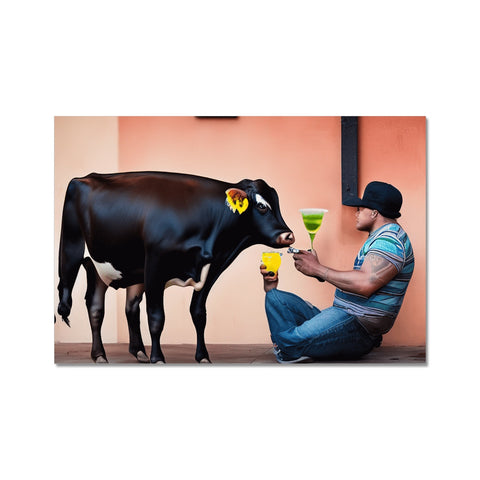 A person is in front of a cow's milk dish with an  other person looking