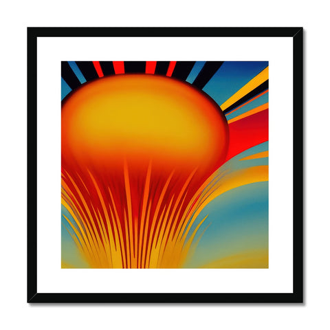 An art print showing a bright view of a dark red sun above a sunset.