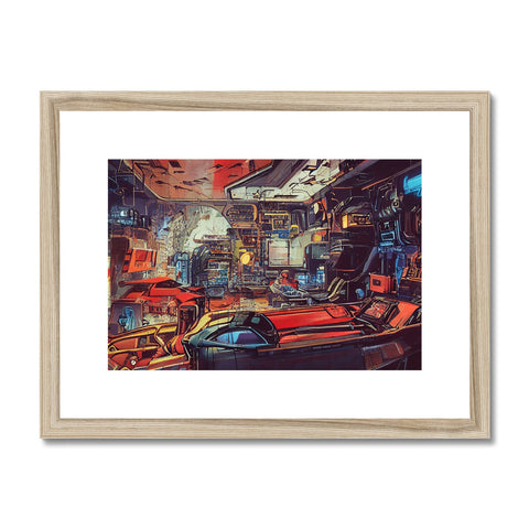 A framed art print hanging in the living room in a metal case