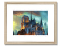 An art print of a gothic cathedral building with a stupendous saint