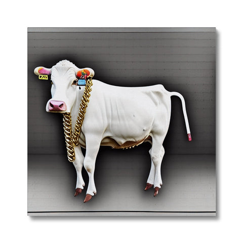A red and white cow on a white background.