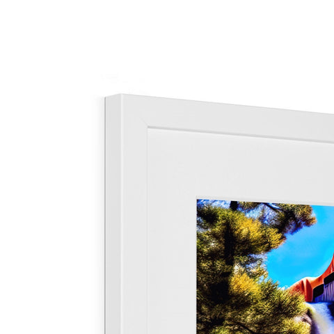 a picture frame containing a white image that is framed.