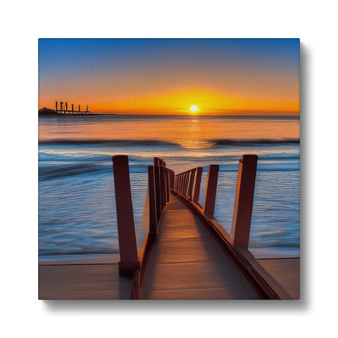 A sunset setting in front of a white background on a board printed greeting card.