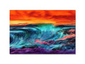 Art print featuring surf waves next to colorful ocean in the background.