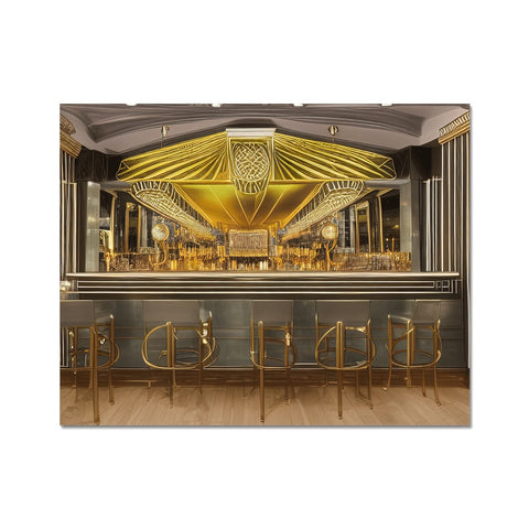 A bar with a glass topped tables topped with a tray covered in gold.