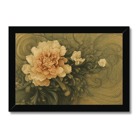 Flowers covered in gold foil on a large white framed art print.