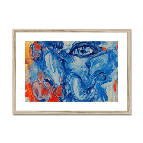 A framed painting of an abstract artwork with a woman face on it in a frame.