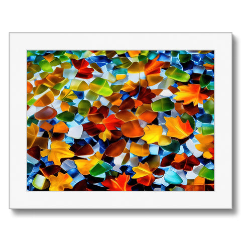 A mosaic print that is surrounded by colorful tiles and many other colorful images of an art