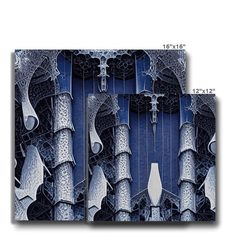 A black tile tile wall covered in the blue tile mosaic style, has a photo of