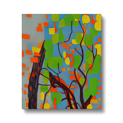 A beautiful colored canvas art print, with a green berry tree in leafy surroundings