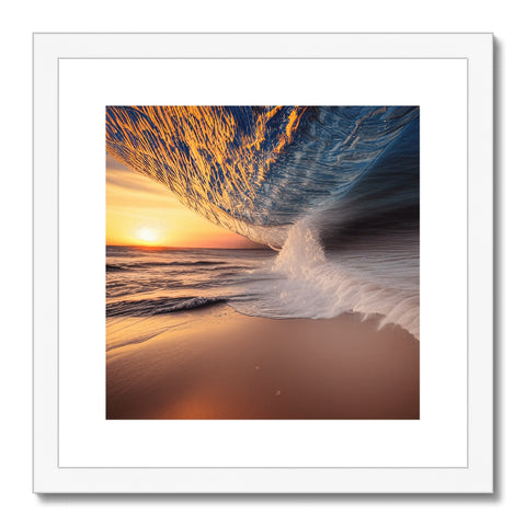 An art print of a large white wave crashing into a white background.
