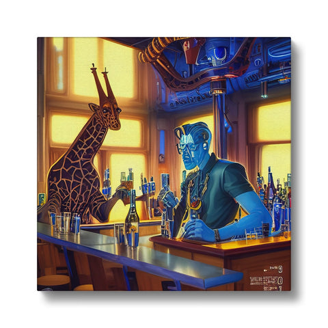 An art print of a bartender sitting on a kitchen table holding a cocktail tray.
