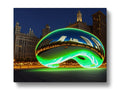 this is a picture of a green neon sign in the city of Chicago with a black