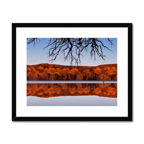 A wooden art print of a beautiful lake in brown water.