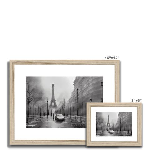 A photo frame with four pictures of city landscapes at different levels with two city trees and