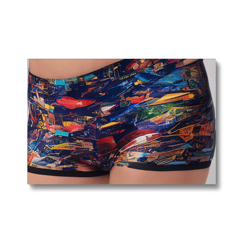 An art print of a boy with a pair of glasses and swimming trunks,