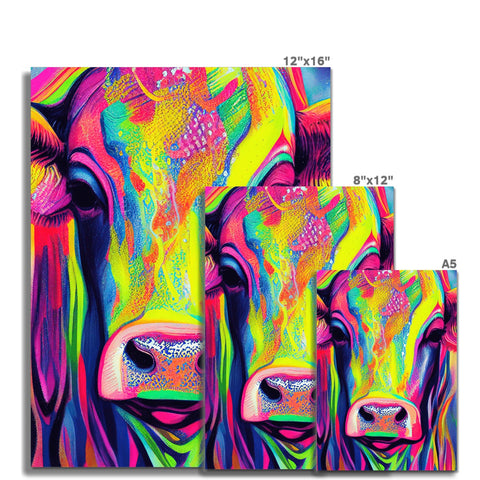 A black and white print of cows in a herd of four different colors.