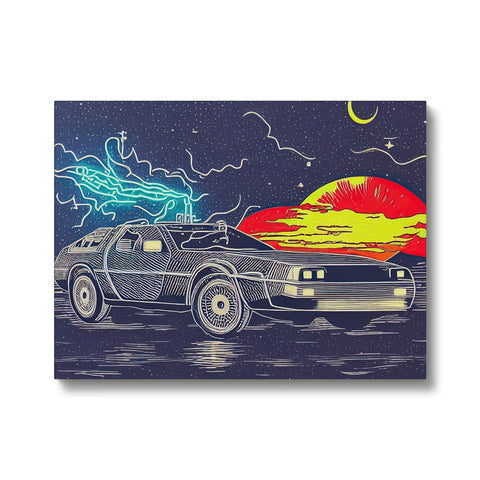 An art print of a car in front of a cloud.