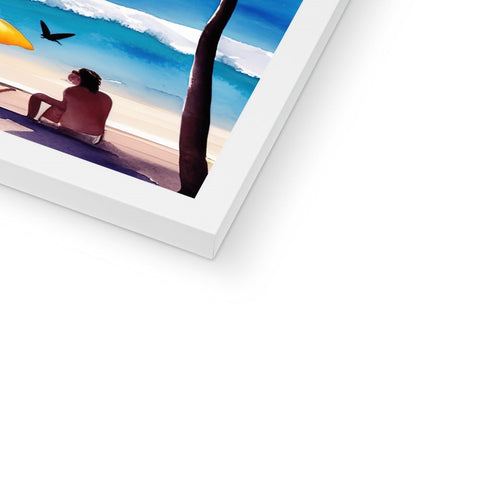 An art print with two people on it of a beach surrounded by some beach waves