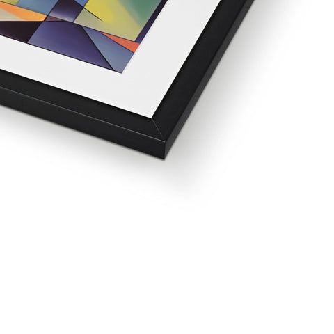 A cardboard art print sits in a frame while pictures are on a white background.
