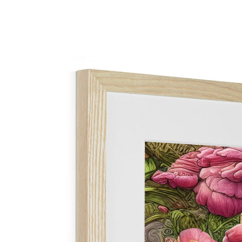The photo is placed on a wooden frame with a photo of the flowers on it.