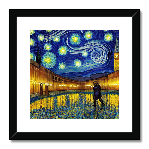 An art print shown while sitting outside with a star and a city.