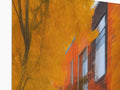 Art painting of a house on a fire in the fall.