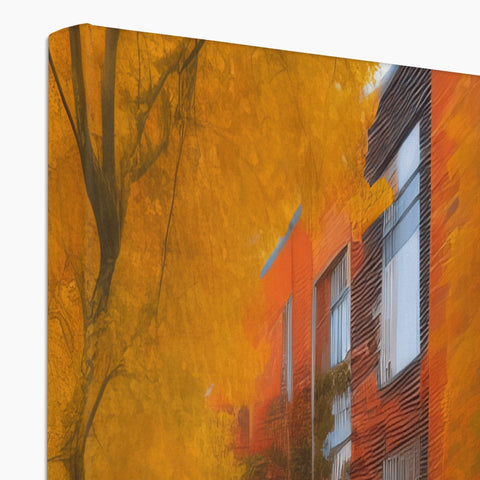 Art painting of a house on a fire in the fall.