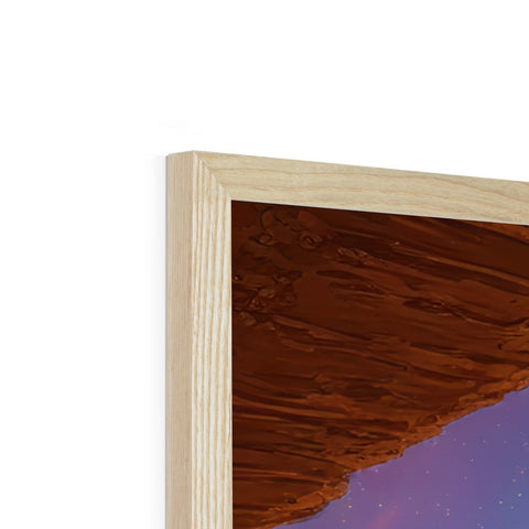 A picture frame on a piece of wood sitting on a white top shelf of a brown