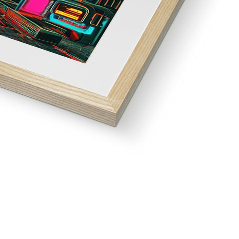 The art print is sitting on top of a wooden frame.